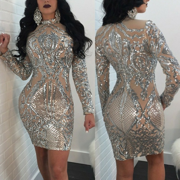 Silver Perspective Sequined Wrap Dress main image 5